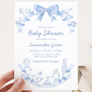 Toile De Jouy Blue Baby Shower Invitation