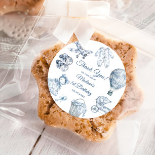 Toile De Jouy Blue Birthday Party  Classic Round Sticker