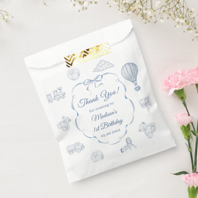 Toile De Jouy Blue Bow Birthday Party  Favour Bags (Sealed)