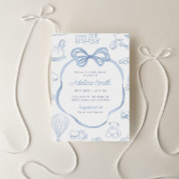 Toile de Jouy Blue Bow Chinoiserie Boy Baby Shower