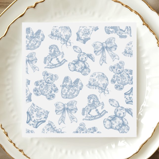 Toile de Jouy Blue Bow Paper Plate Napkin (Creator Uploaded)