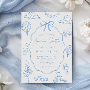 Toile De Jouy Blue Boy Baby Shower Invitation