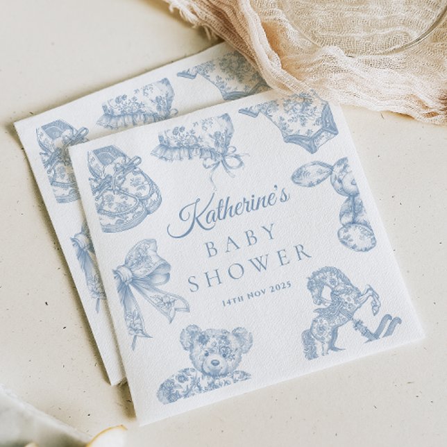 Toile de Jouy Blue Boy Baby Shower Napkin (Creator Uploaded)