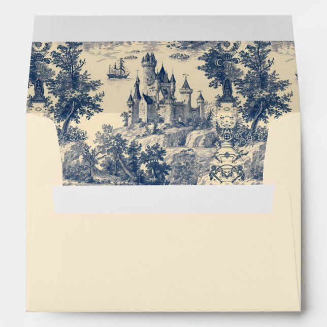 Toile de Jouy Blue Castle on Aged Ivory  Envelope (Back (Bottom))