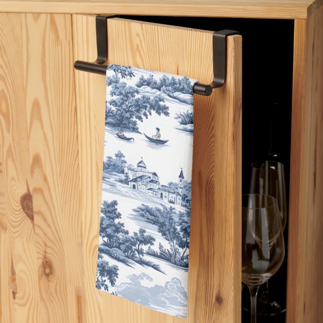 Toile de jouy ,blue china ,porcelain,blue willow  tea towel (Thirds Fold)