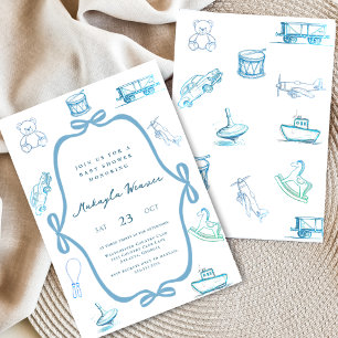 Toile De Jouy Blue Chinoiserie Toile Baby Shower Invitation