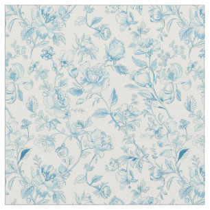 Toile de jouy Blue Chinoiseries Peonies Floral Fabric