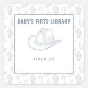 Toile de Jouy Blue Cowboy - Baby's first library Square Sticker