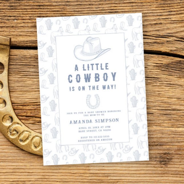 Toile de Jouy Blue Cowboy Western Baby Shower Invitation (Creator Uploaded)