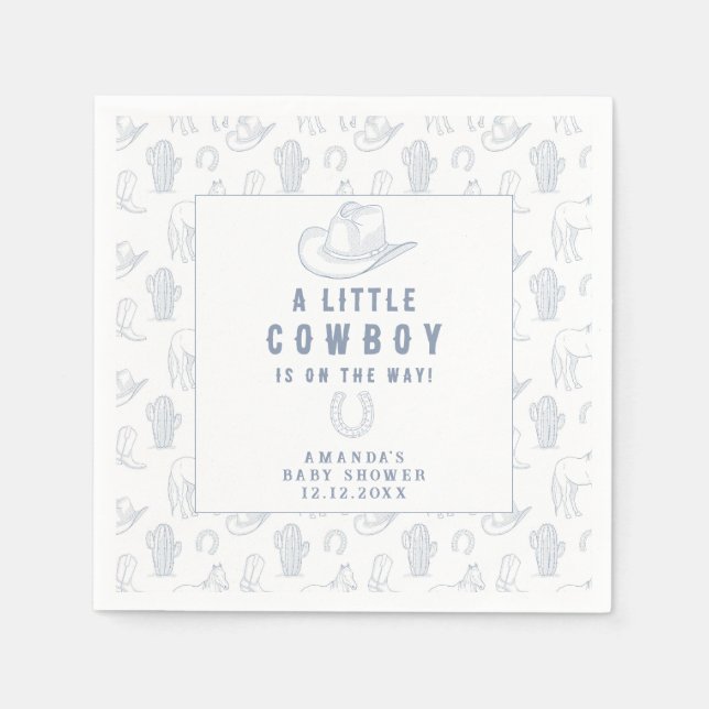 Toile de Jouy Blue Cowboy Western Baby Shower Napkin (Front)