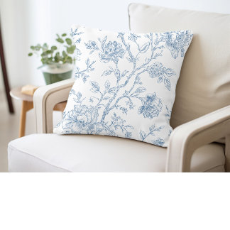 Toile de Jouy Blue Floral Cushion