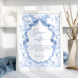Toile de Jouy Blue Safari Animals Diaper Raffle Poster