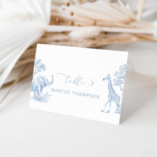 Toile de Jouy Blue Safari animals place cards