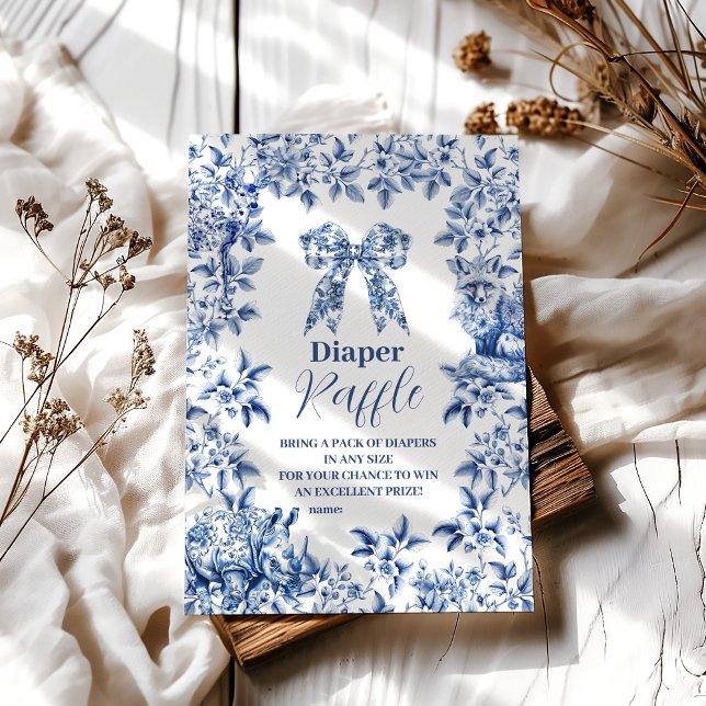 Toile De Jouy Bow Baby Shower Diapper Raffle Enclosure Card (Creator Uploaded)