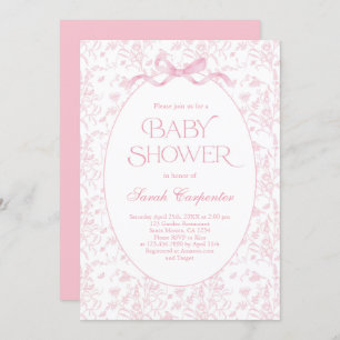 Toile De Jouy Bow Baby Shower Girl Invitation