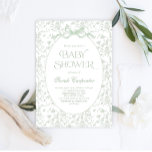Toile De Jouy Bow Baby Shower sage Invitation<br><div class="desc">Toile De Jouy Baby Shower with sage Bow Invitation</div>