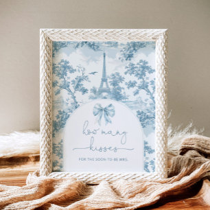 Toile de jouy Bow how many kisses bridal shower Poster
