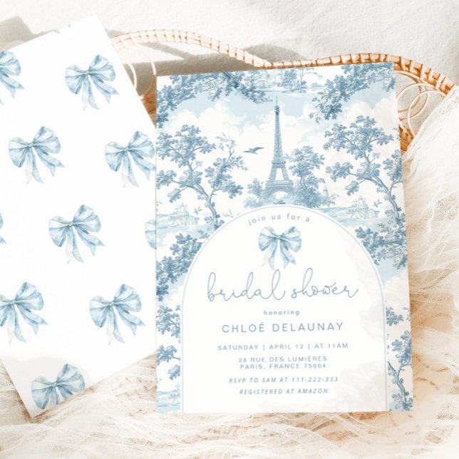 Toile de Jouy Bridal shower French Bow Paris Invitation (Creator Uploaded)