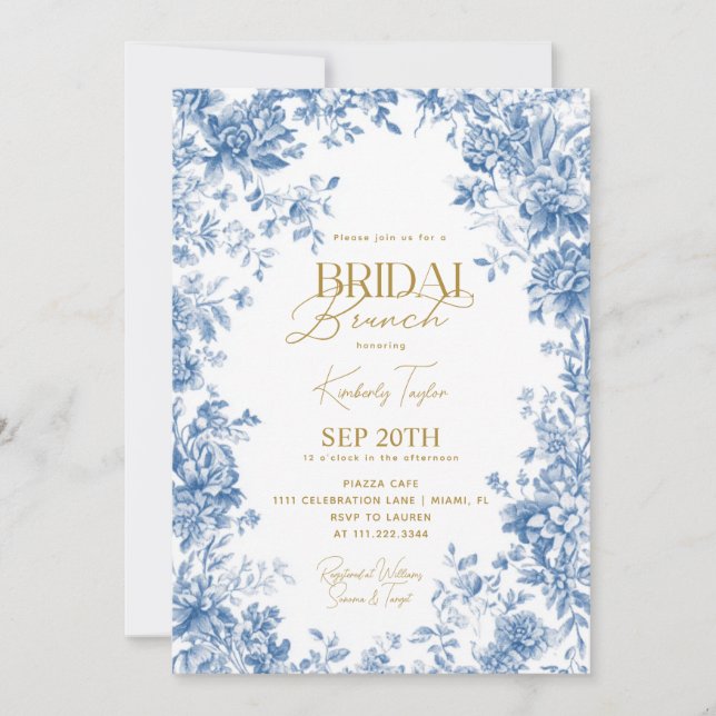 Toile De Jouy Chinoiserie Floral Bridal Shower Invitation (Front)