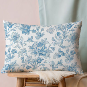 Toile-de-jouy Chinoiseries Blue Floral Pattern Decorative Cushion