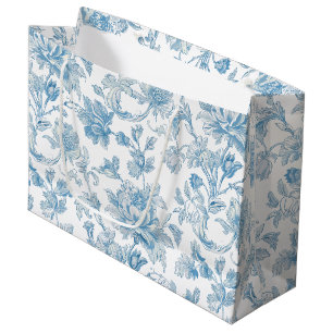 Toile-de-jouy Chinoiseries Blue Floral Pattern Large Gift Bag