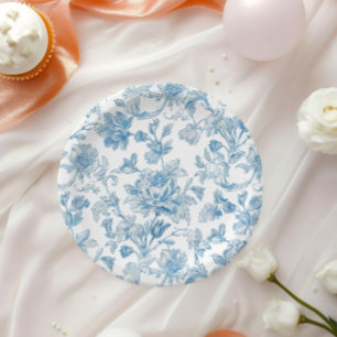 Toile-de-jouy Chinoiseries Blue Floral Pattern Paper Plate