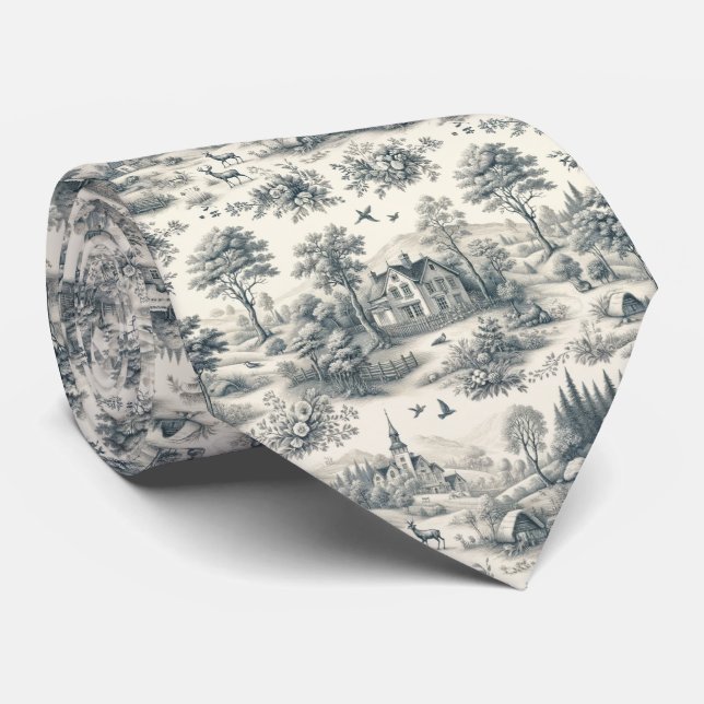 Toile de Jouy Countryside Neck Tie | Classic  (Rolled)