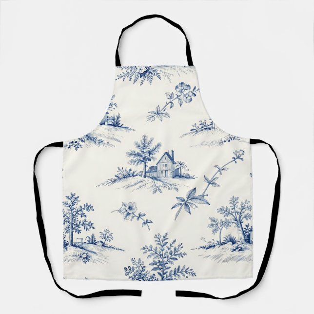Toile de Jouy Countryside Seamless Pattern Apron (Front)