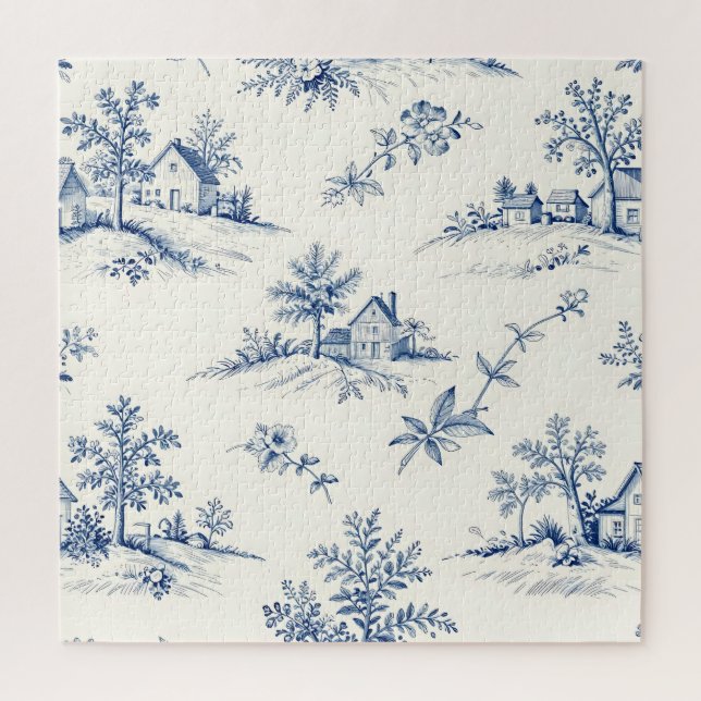 Toile de Jouy Countryside Seamless Pattern Jigsaw Puzzle (Vertical)