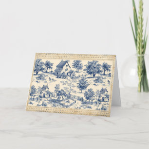 Toile de Jouy Deep Blue and Cream Cottages Note Card