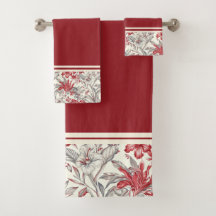Toile de Jouy Deep Red and Grey Floral Lilies