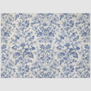 Toile de Jouy Floral Blue White Ephemera Decoupage Tissue Paper