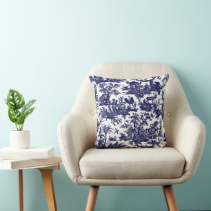 Toile de Jouy Four Parts Of The World blue pattern Cushion