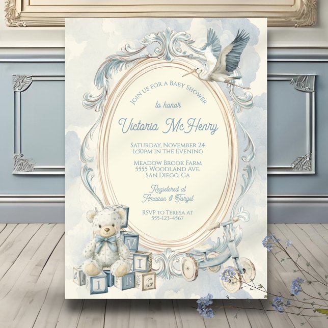 Toile de Jouy frame baby shower Invitation (Creator Uploaded)