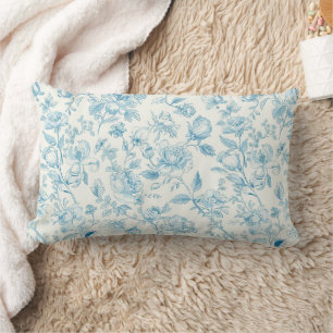 Toile de jouy French Chinoiseries Peonies Floral  Lumbar Cushion