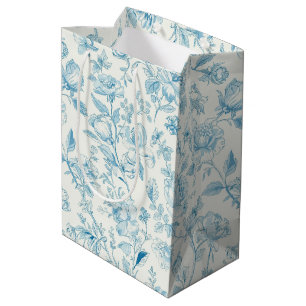Toile de jouy French Chinoiseries Peonies Floral Medium Gift Bag