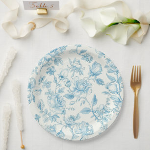 Toile de jouy French Chinoiseries Peonies Floral Paper Plate