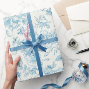 Toile de jouy French Chinoiseries Peonies Floral Wrapping Paper