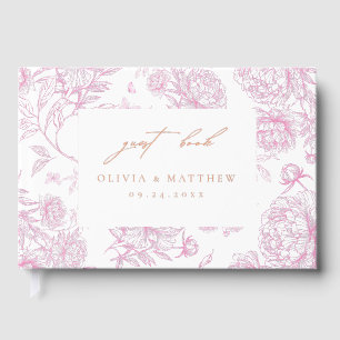 Toile De Jouy French Floral Pink Gold Wedding Guest Book