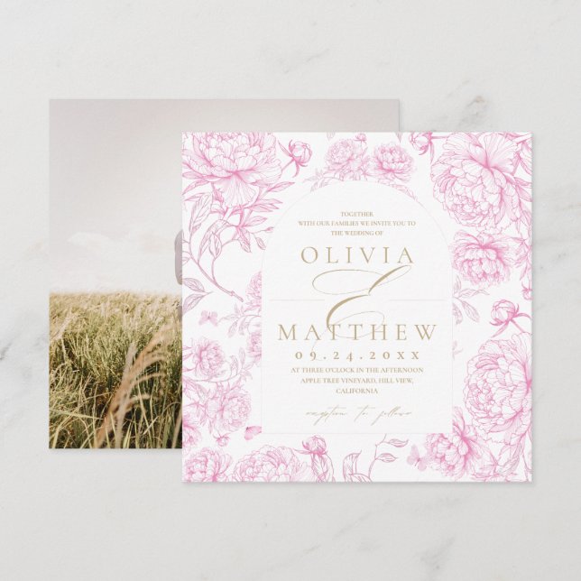  Toile De Jouy French Wedding  Invitation (Front/Back)