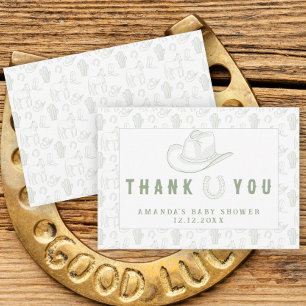 Toile De Jouy Green Cowboy Baby Shower Thank you Card