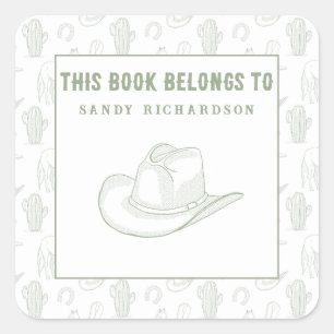 Toile de Jouy Green Cowboy - Bookplate Square Sticker
