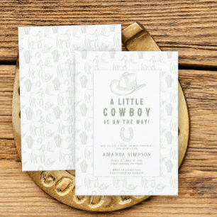 Toile de Jouy Green Cowboy Western Baby Shower Invitation