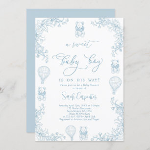 Toile De Jouy Hot Air Balloon Baby Shower Boy Invitation