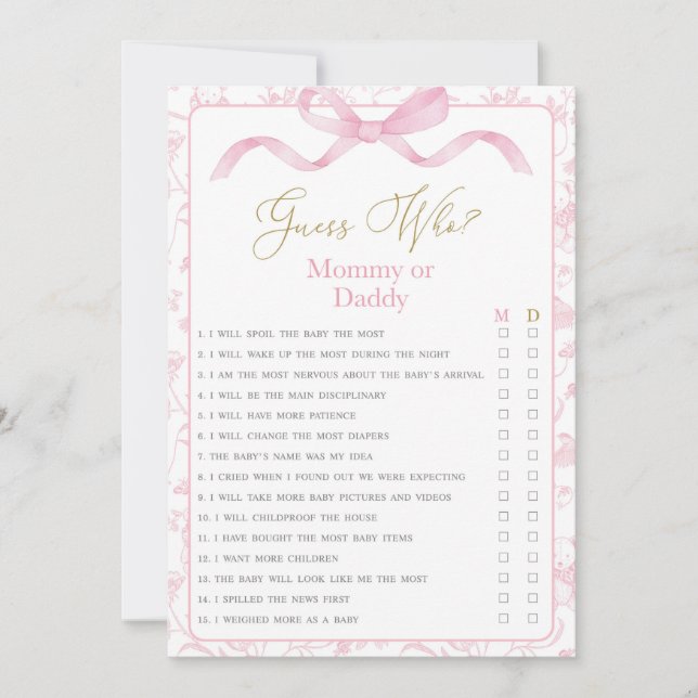 Toile De Jouy Mummy or Daddy Baby Shower game Invitation (Front)