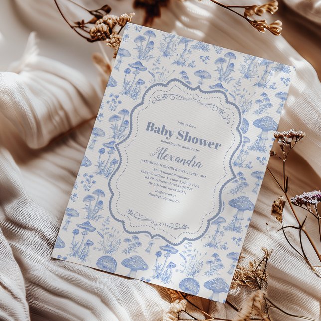 Toile De Jouy Mushrooms Woodland  Baby Shower Invitation (Creator Uploaded)