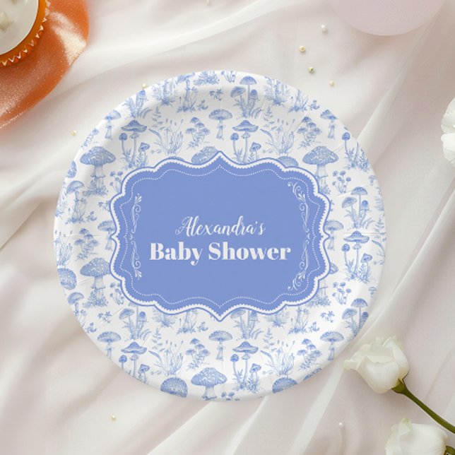 Toile De Jouy Mushrooms Woodland  Baby Shower Paper Plate (Creator Uploaded)