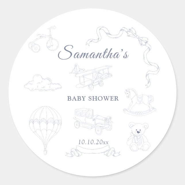 Toile de Jouy Nursery Baby Shower Classic Round Sticker (Front)