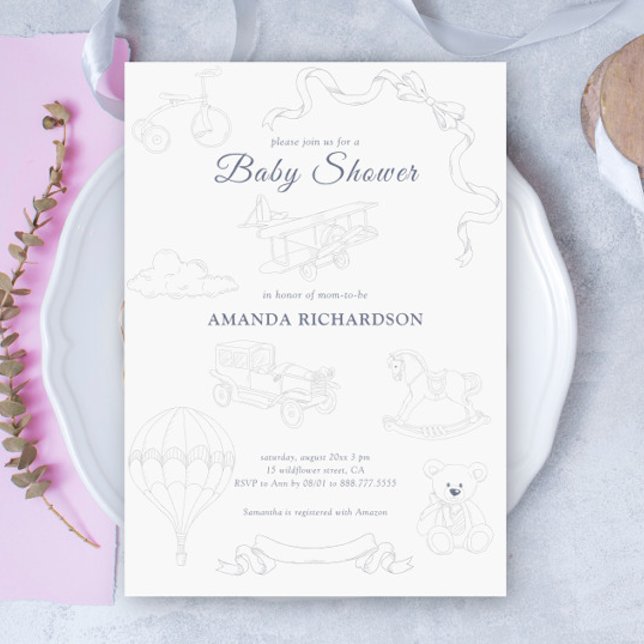 Toile de Jouy Nursery Baby Shower Invitation (Creator Uploaded)