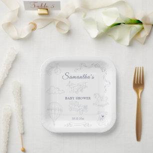 Toile de Jouy Nursery Baby Shower Paper Plate